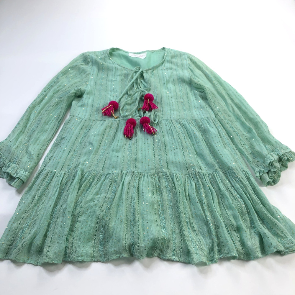 Sundress Dress XS/S Viscose Pleated Whimsical Mini French Dress Green HRJ
